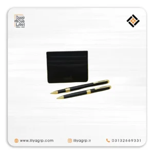 ست هدیه مدیریتی شامل دو خودکار لاکچری و کارت‌بانک چرمی